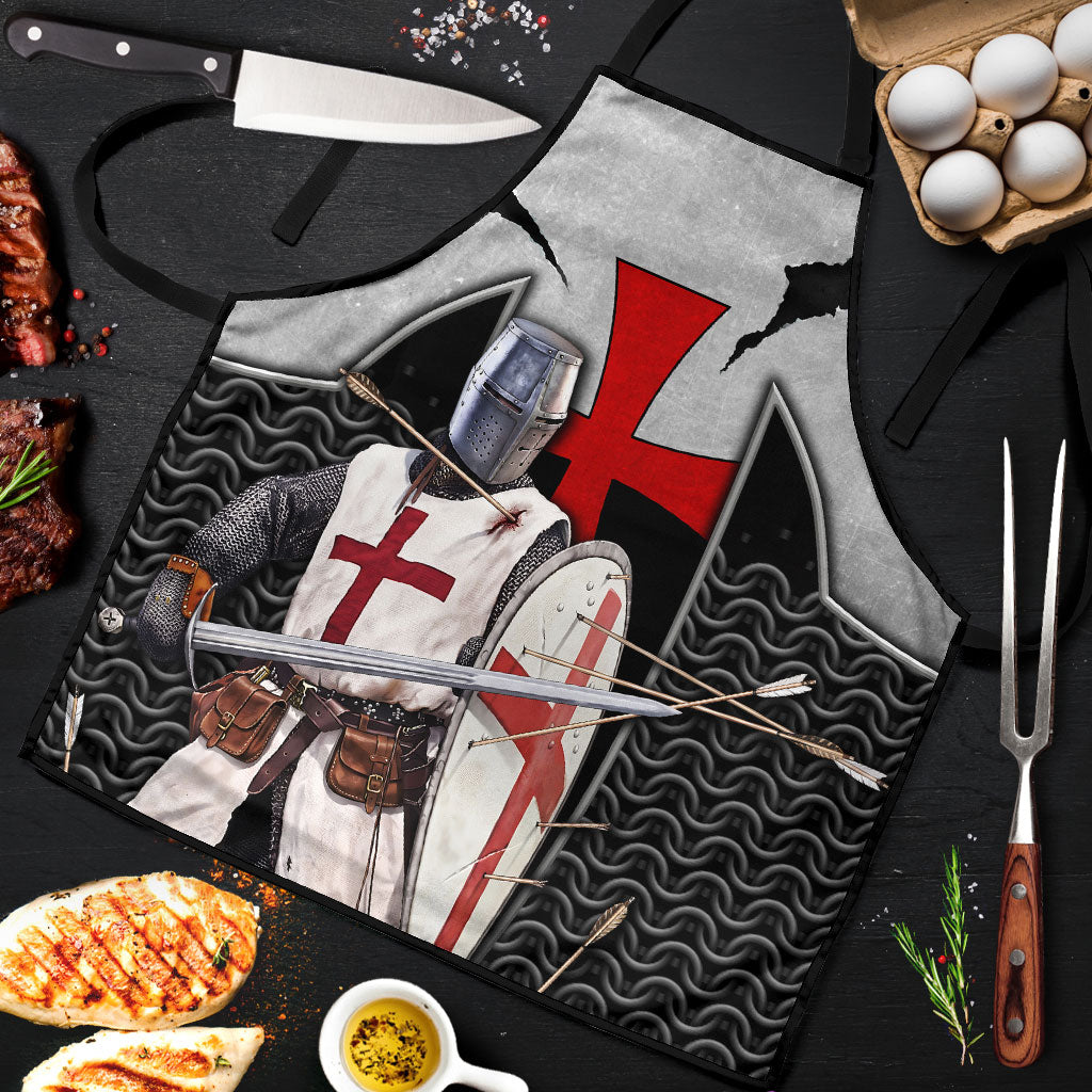 Knights Templar Warrior Red Cross Apron Crusader Knight In Chainmail Armor With Shield And Sword Art