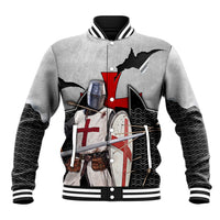 Knights Templar Warrior Red Cross Baseball Jacket Crusader Knight In Chainmail Armor With Shield And Sword Art