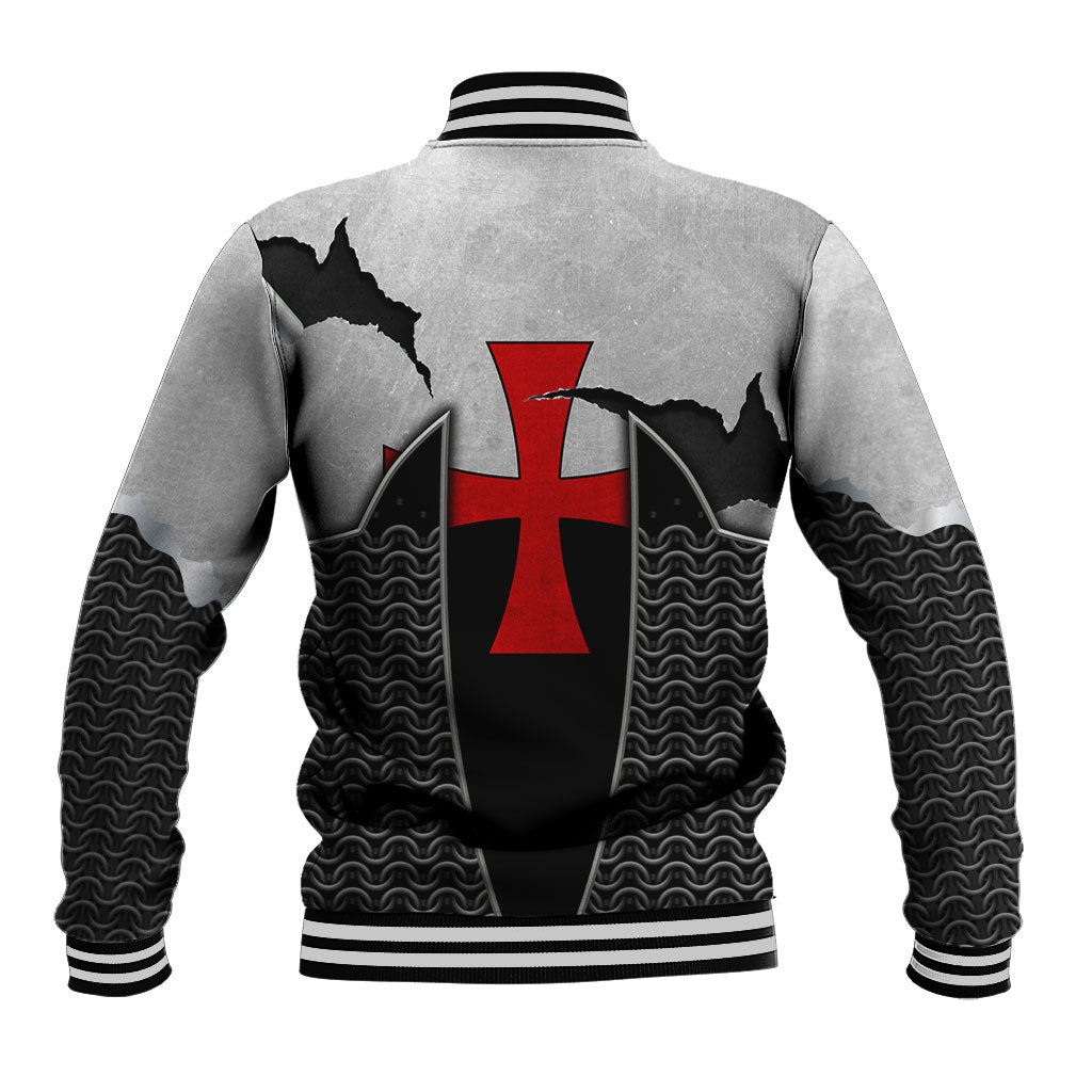 Knights Templar Warrior Red Cross Baseball Jacket Crusader Knight In Chainmail Armor With Shield And Sword Art