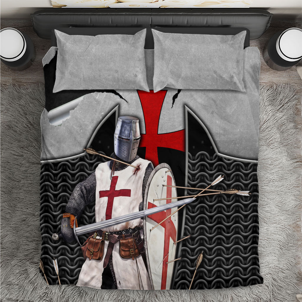 Knights Templar Warrior Red Cross Bedding Set Crusader Knight In Chainmail Armor With Shield And Sword Art