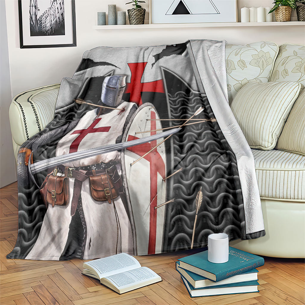 Knights Templar Warrior Red Cross Blanket Crusader Knight In Chainmail Armor With Shield And Sword Art