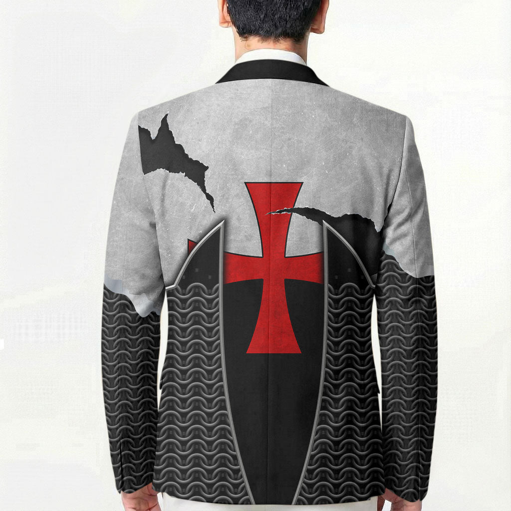 Knights Templar Warrior Red Cross Blazer Crusader Knight In Chainmail Armor With Shield And Sword Art