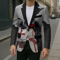 Knights Templar Warrior Red Cross Blazer Crusader Knight In Chainmail Armor With Shield And Sword Art