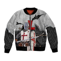 Knights Templar Warrior Red Cross Bomber Jacket Crusader Knight In Chainmail Armor With Shield And Sword Art