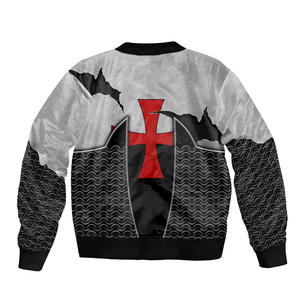 Knights Templar Warrior Red Cross Bomber Jacket Crusader Knight In Chainmail Armor With Shield And Sword Art