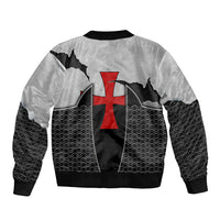 Knights Templar Warrior Red Cross Bomber Jacket Crusader Knight In Chainmail Armor With Shield And Sword Art