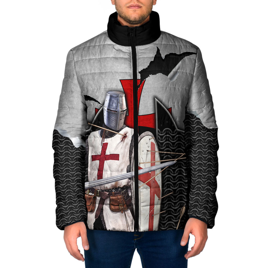 Knights Templar Warrior Red Cross Padded Jacket Crusader Knight In Chainmail Armor With Shield And Sword Art