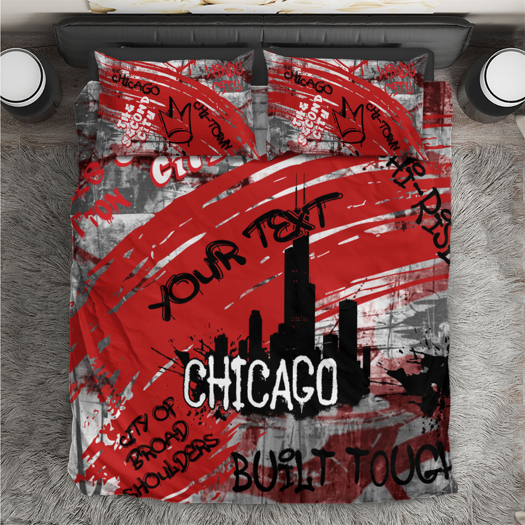 Personalized Chicago City Skyline Bedding Set Urban Graffiti Street Art - Second City Windy City