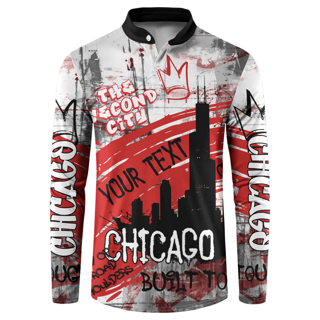 Personalized Chicago City Skyline Button Sweatshirt Urban Graffiti Street Art - Second City Windy City