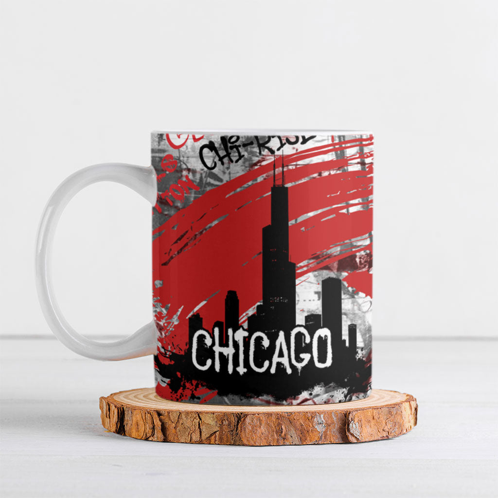 Personalized Chicago City Skyline Ceramic Mug Urban Graffiti Street Art - Second City Windy City