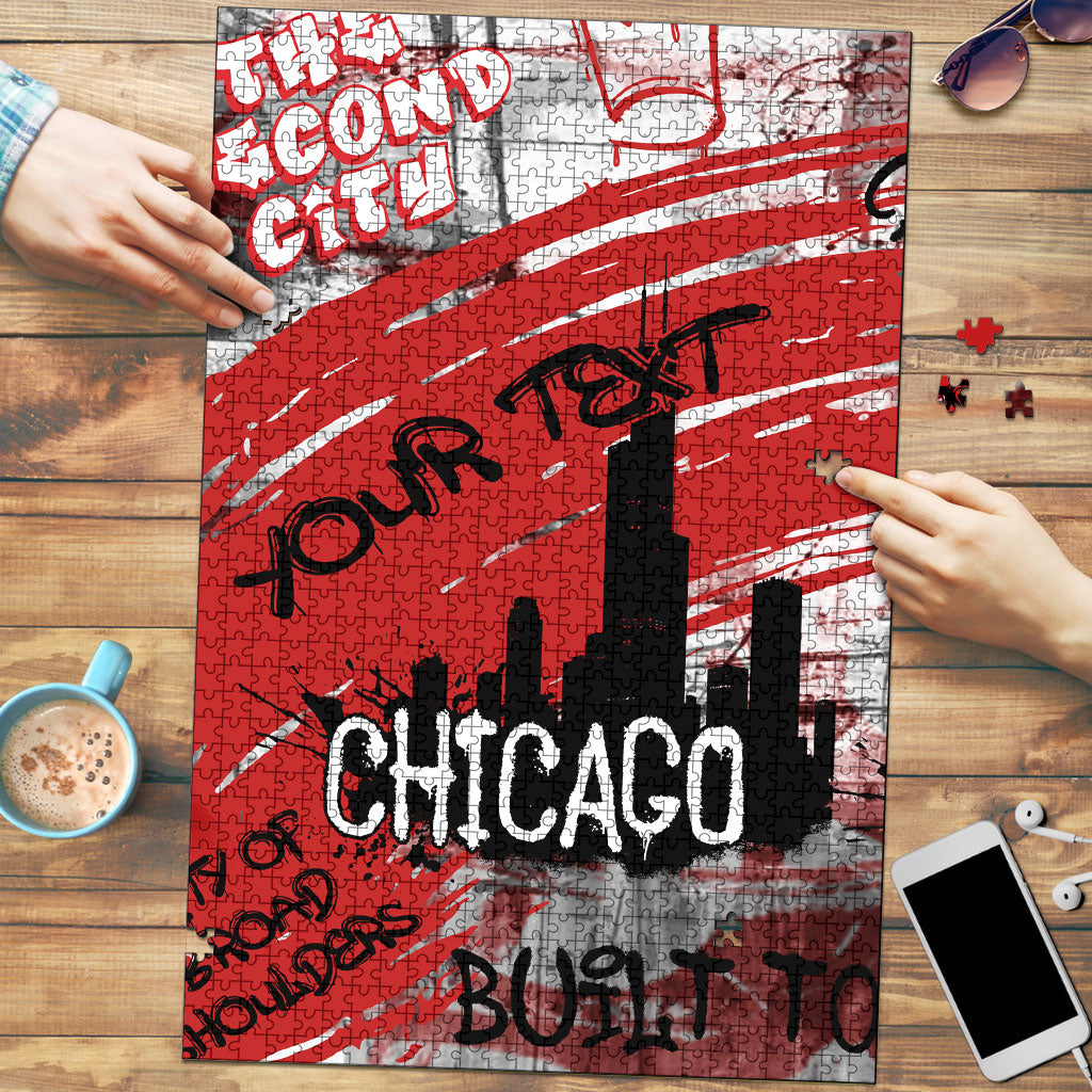 Personalized Chicago City Skyline Puzzle Urban Graffiti Street Art - Second City Windy City