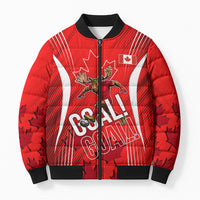 Personalized Canada Soccer Moose Goal Bomber Puffer Jacket Red Maple Leaf Football Mascot