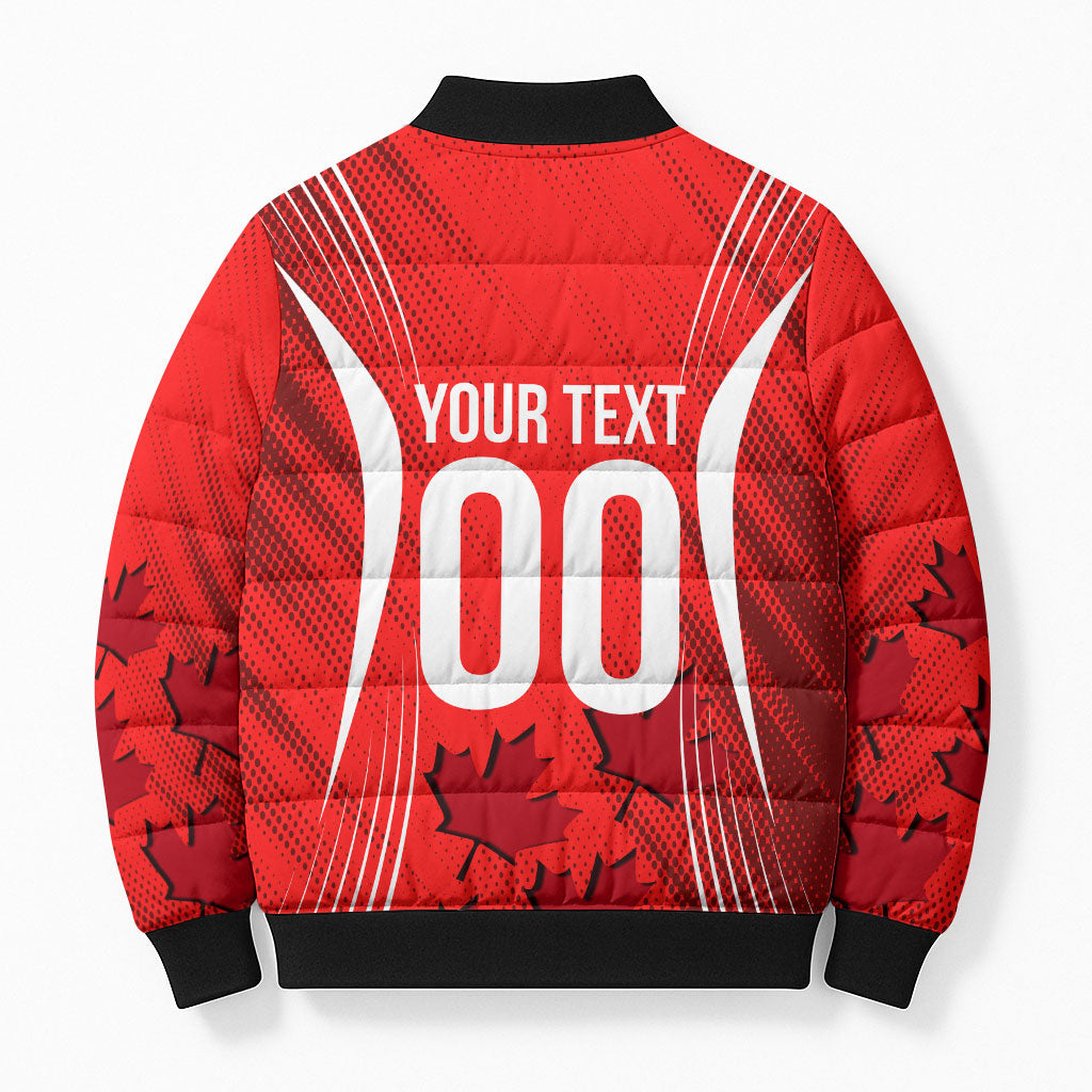 Personalized Canada Soccer Moose Goal Bomber Puffer Jacket Red Maple Leaf Football Mascot