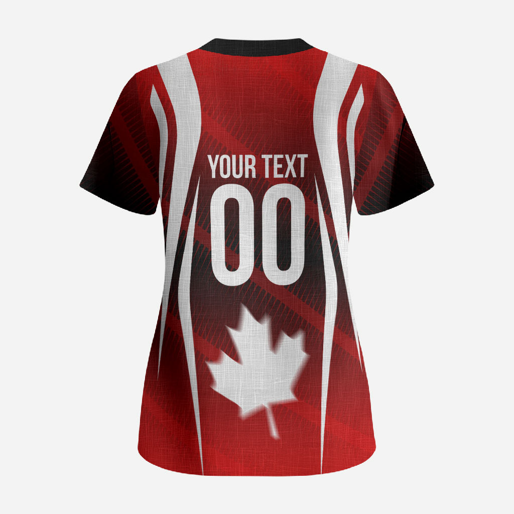 Custom Canada Soccer Player Scrub Top Go Canada Maple Leaf