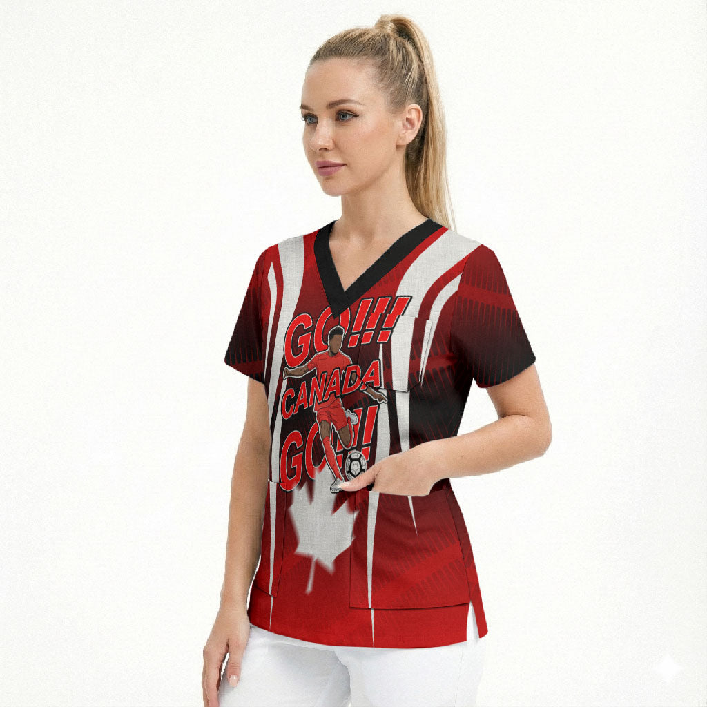 Custom Canada Soccer Player Scrub Top Go Canada Maple Leaf