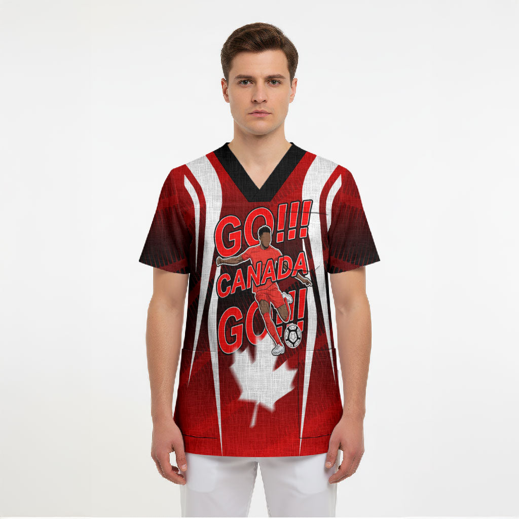 Custom Canada Soccer Player Scrub Top Go Canada Maple Leaf
