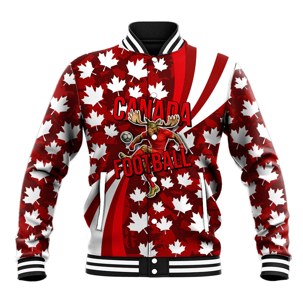 Personalized Canada Football Baseball Jacket Maple Leaf Pattern - Moose Soccer Mascot