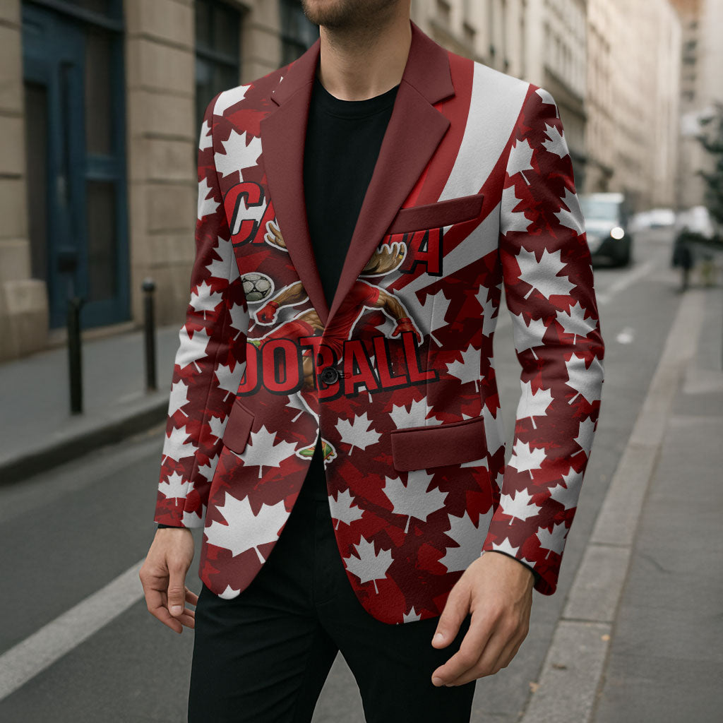 Personalized Canada Football Blazer Maple Leaf Pattern - Moose Soccer Mascot