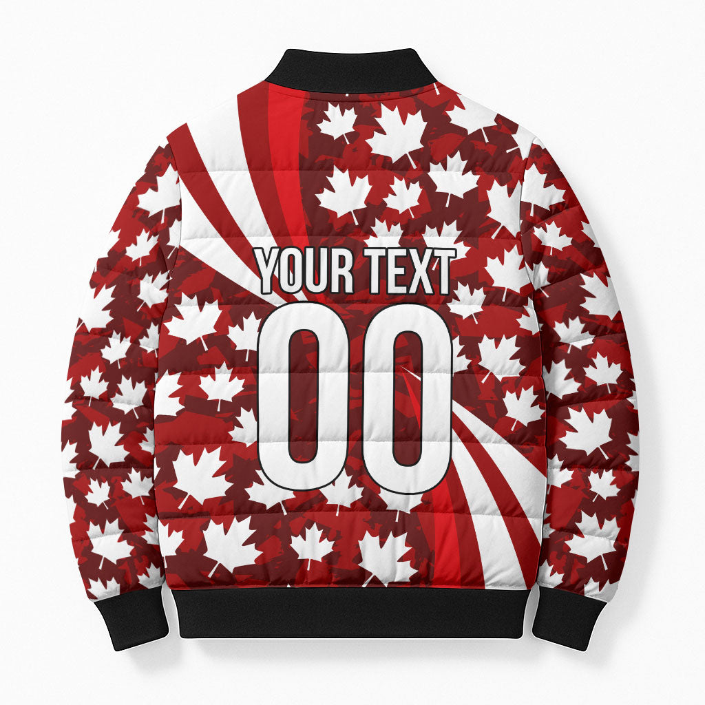 Personalized Canada Football Bomber Puffer Jacket Maple Leaf Pattern - Moose Soccer Mascot