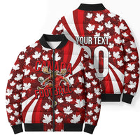 Personalized Canada Football Bomber Puffer Jacket Maple Leaf Pattern - Moose Soccer Mascot