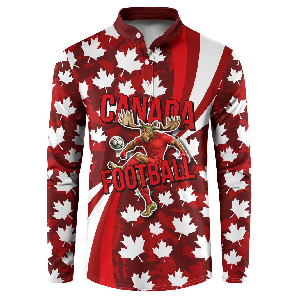 Personalized Canada Football Button Sweatshirt Maple Leaf Pattern - Moose Soccer Mascot