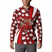 Personalized Canada Football Button Sweatshirt Maple Leaf Pattern - Moose Soccer Mascot