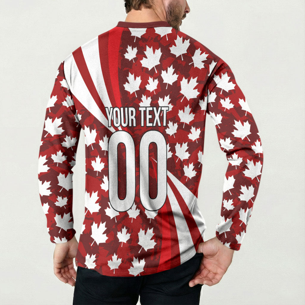 Personalized Canada Football Button Sweatshirt Maple Leaf Pattern - Moose Soccer Mascot