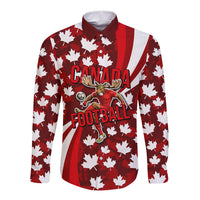 Personalized Canada Football Long Sleeve Button Shirt Maple Leaf Pattern - Moose Soccer Mascot