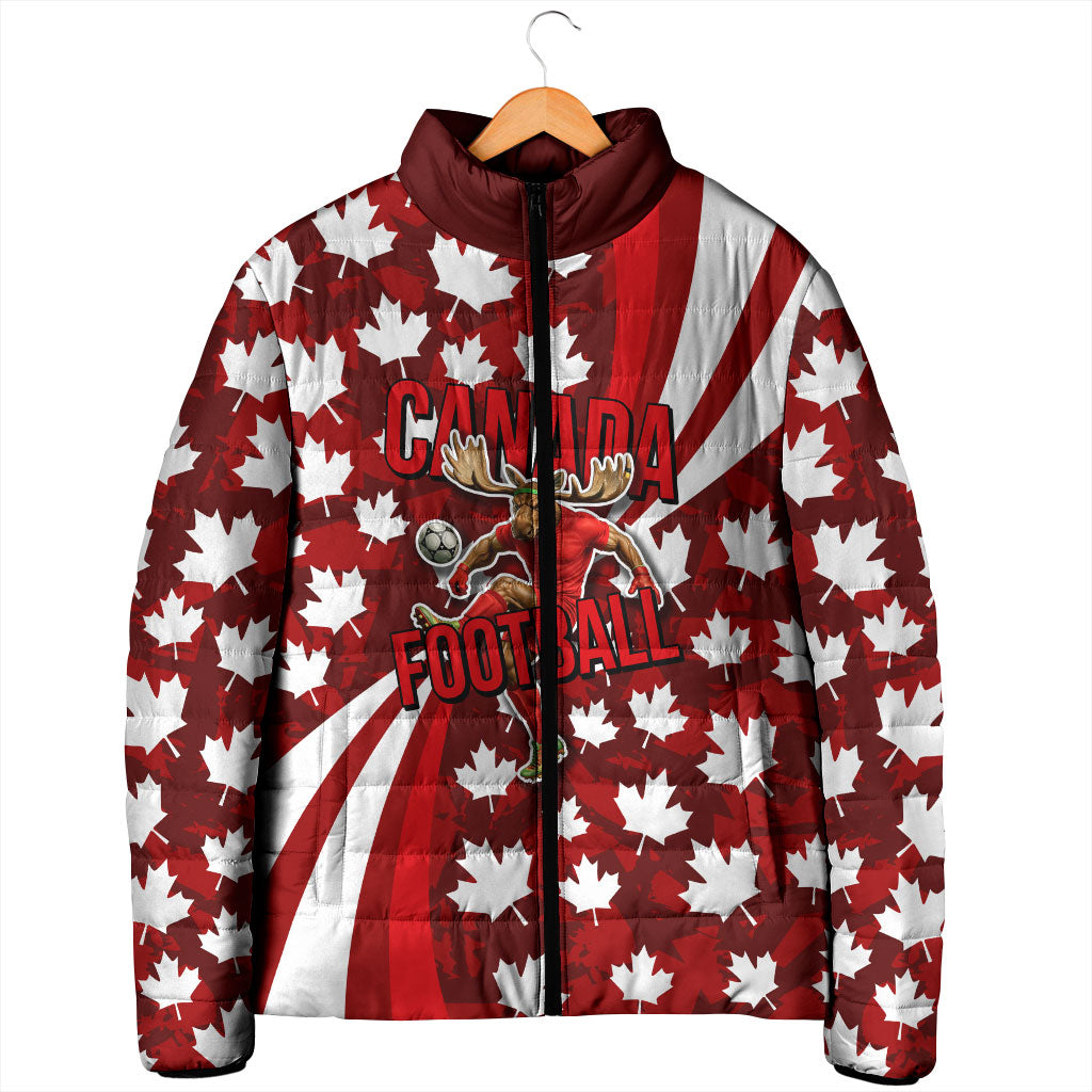 Personalized Canada Football Padded Jacket Maple Leaf Pattern - Moose Soccer Mascot