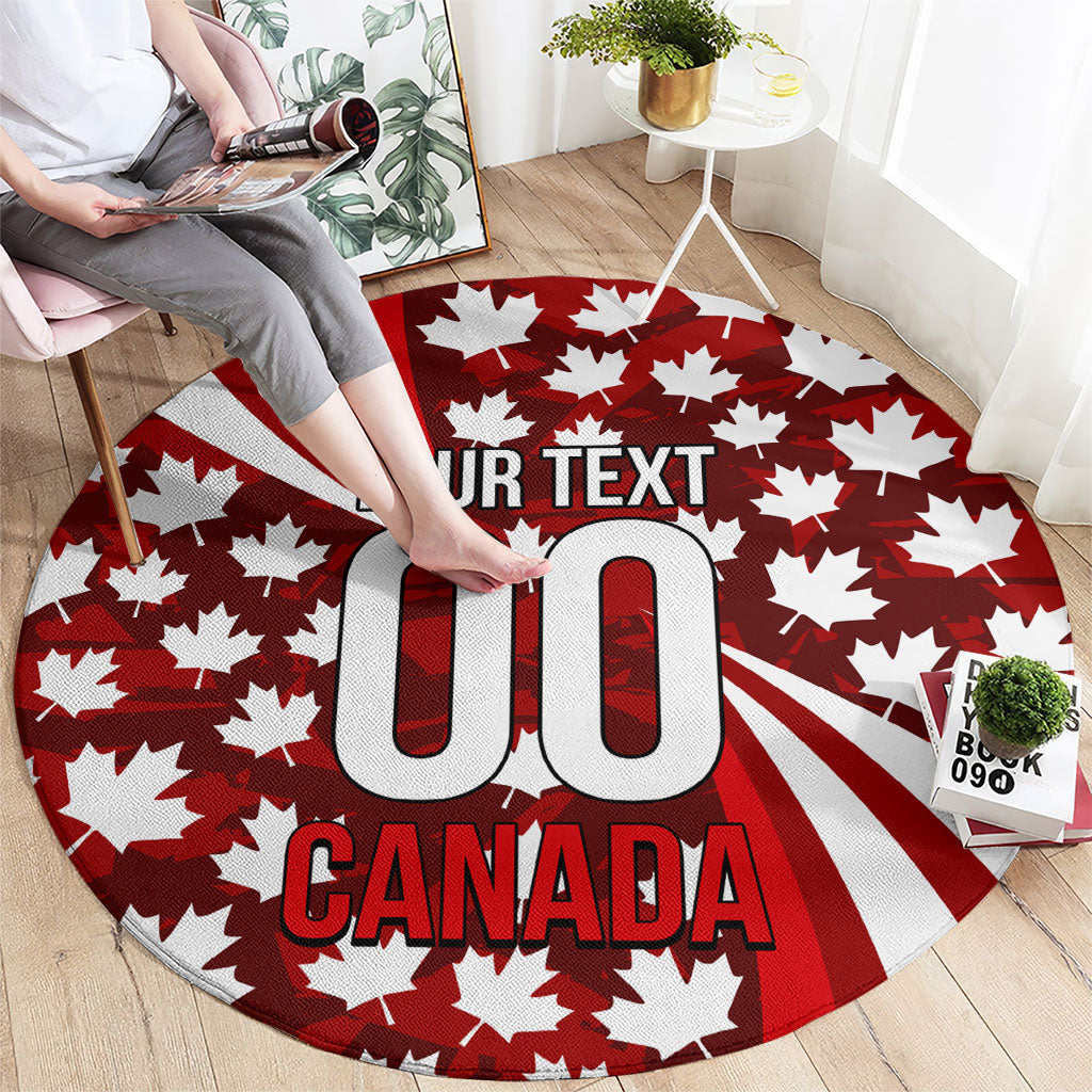 Personalized Canada Football Round Carpet Maple Leaf Pattern - Moose Soccer Mascot
