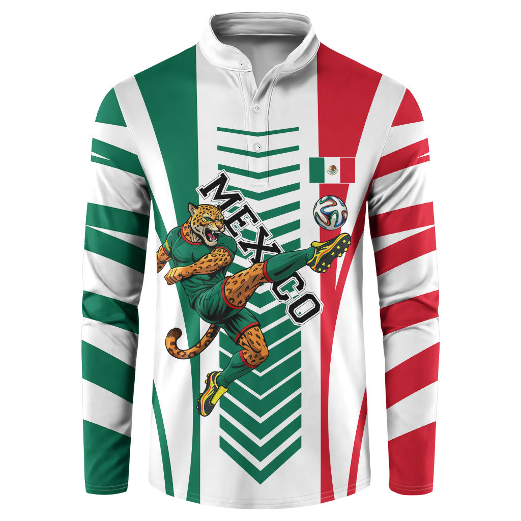 Personalized Mexico Football Button Sweatshirt Mexican Flag Jaguar Mascot Soccer Ball