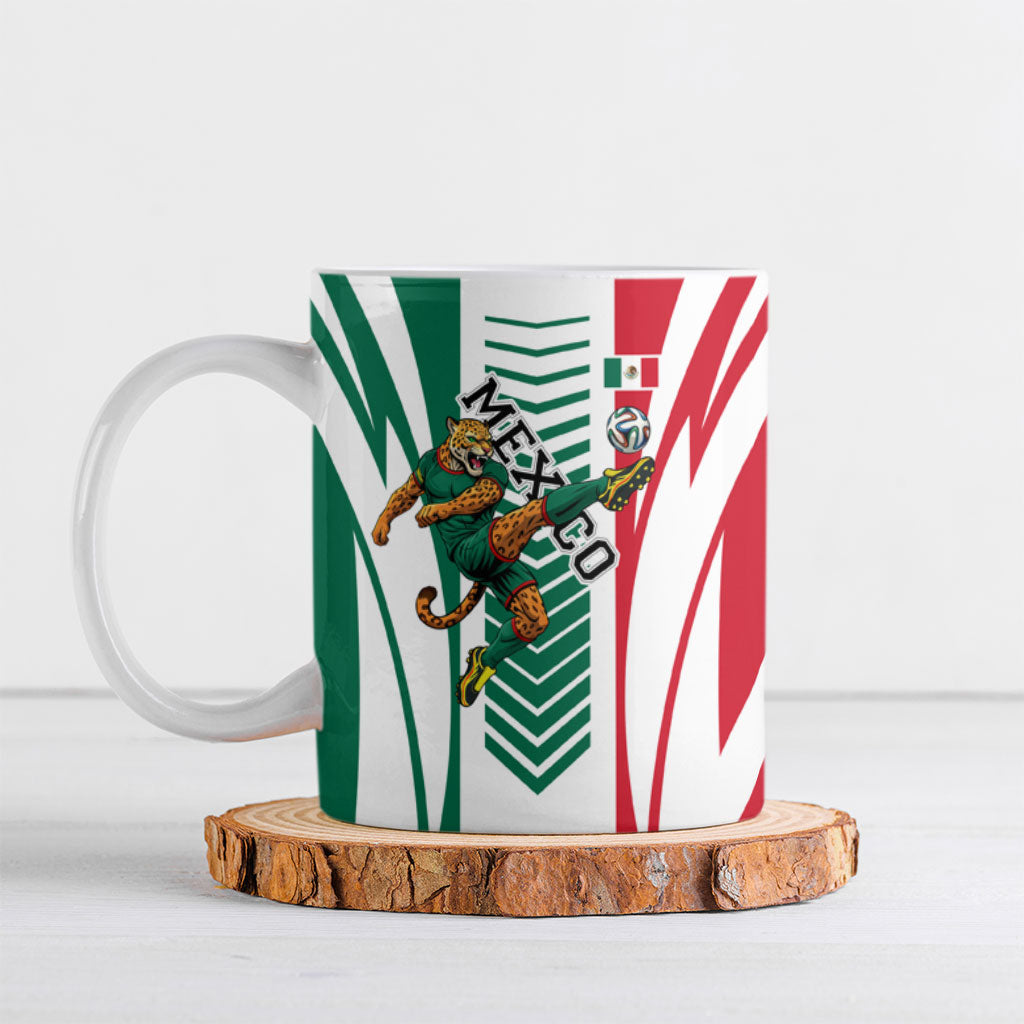 Personalized Mexico Football Ceramic Mug Mexican Flag Jaguar Mascot Soccer Ball
