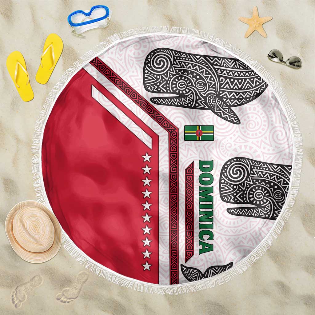 Dominica Flag Beach Blanket Tribal Turtle Pattern Red and White with Island Stars Design - Wonder Print Shop