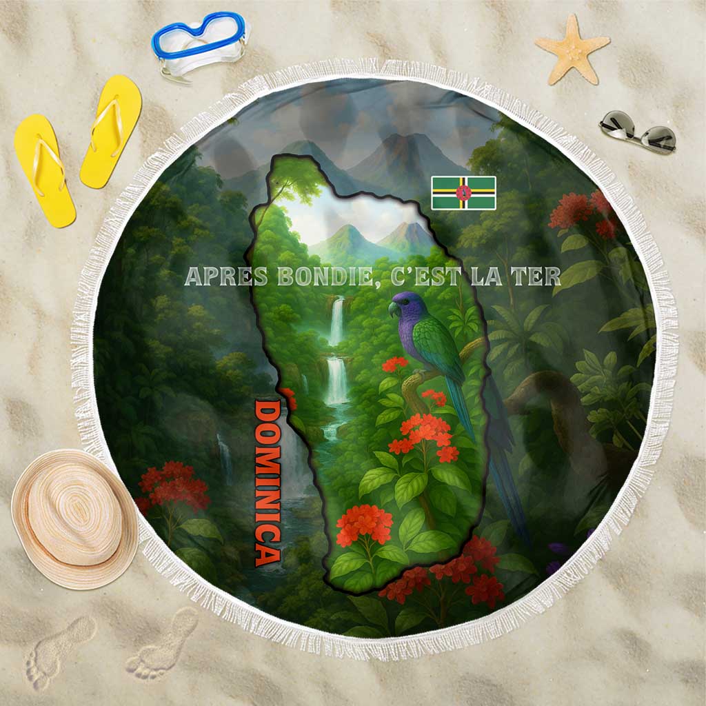Dominica Nature Beach Blanket Sisserou Parrot and Waterfall Island Map with National Flag Design - Wonder Print Shop