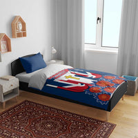 Dominican Republic Flag Bedding Set with Cross and Floral Design Red Blue Pattern - Wonder Print Shop