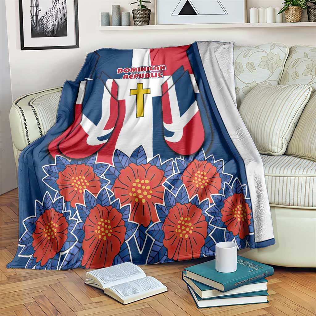 Dominican Republic flag throw blanket with cross and red-blue floral pattern