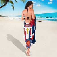 Dominican Republic Flag Sarong with Cross and Floral Design Red Blue Pattern - Wonder Print Shop