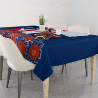 Dominican Republic Flag Tablecloth with Cross and Floral Design Red Blue Pattern - Wonder Print Shop