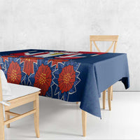 Dominican Republic Flag Tablecloth with Cross and Floral Design Red Blue Pattern - Wonder Print Shop
