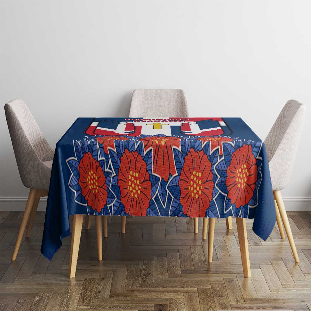 Dominican Republic Flag Tablecloth with Cross and Floral Design Red Blue Pattern - Wonder Print Shop
