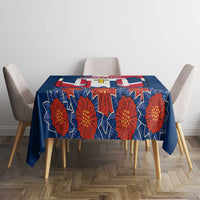 Dominican Republic Flag Tablecloth with Cross and Floral Design Red Blue Pattern - Wonder Print Shop