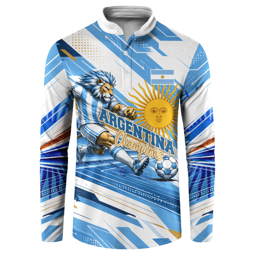 Personalized Argentina Football Champions Button Sweatshirt Sun Of May Lion Mascot - Style of King