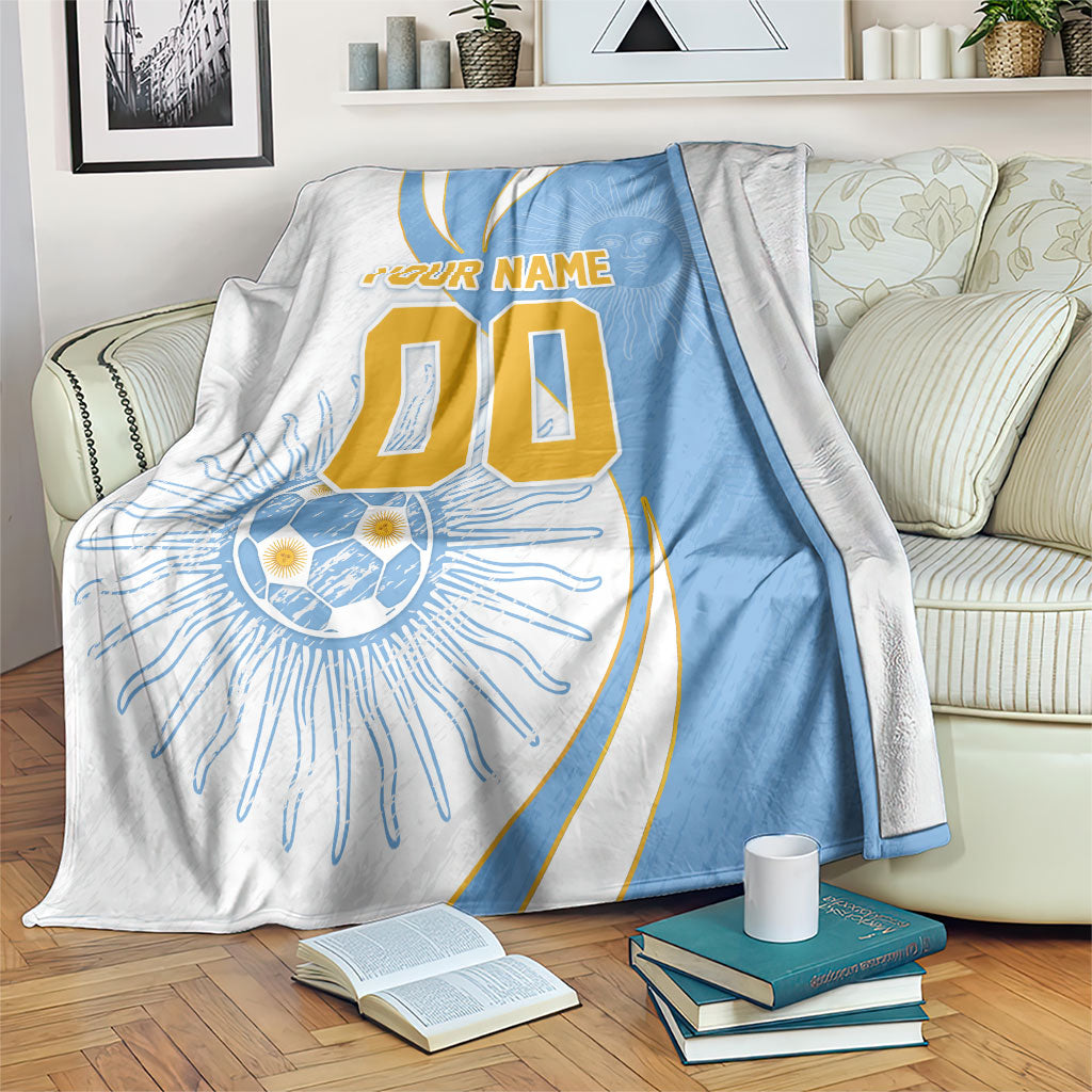 Personalized Argentina Football Fan Pride Blanket Sun Of May Motif With Distressed Textures And Waves