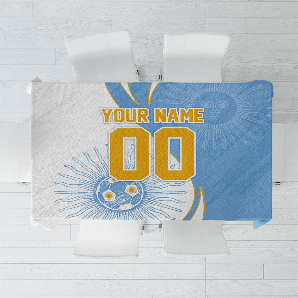 Personalized Argentina Football Fan Pride Tablecloth Sun Of May Motif With Distressed Textures And Waves