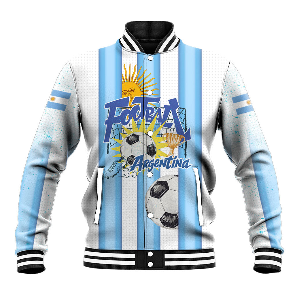 Personalized Argentina Football Fan Baseball Jacket Sun Of May - Albiceleste Stripes Argentina Flag
