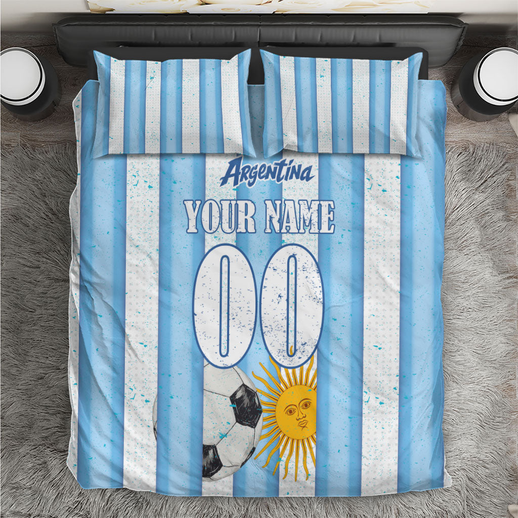 Personalized Argentina Football Fan Bedding Set Sun Of May - Albiceleste Stripes Argentina Flag