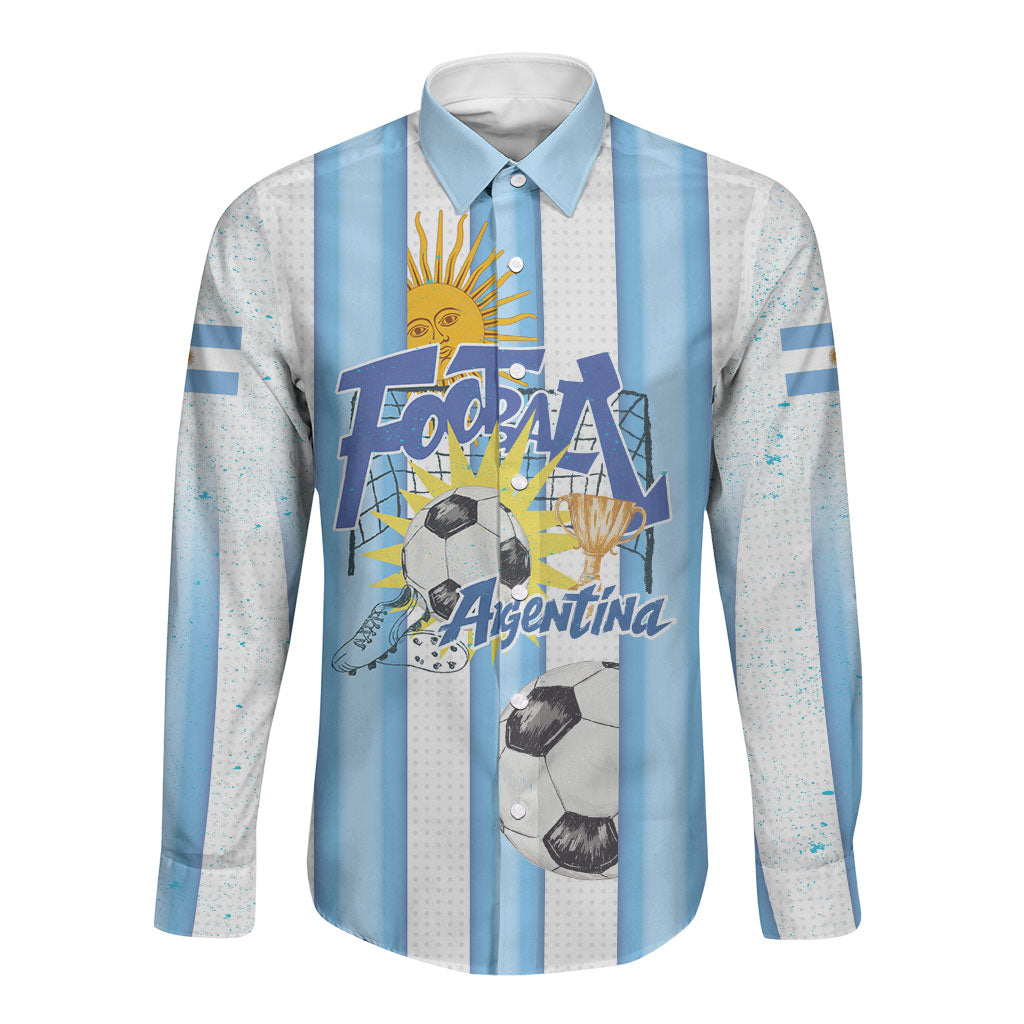 Personalized Argentina Football Fan Long Sleeve Button Shirt Sun Of May - Albiceleste Stripes Argentina Flag