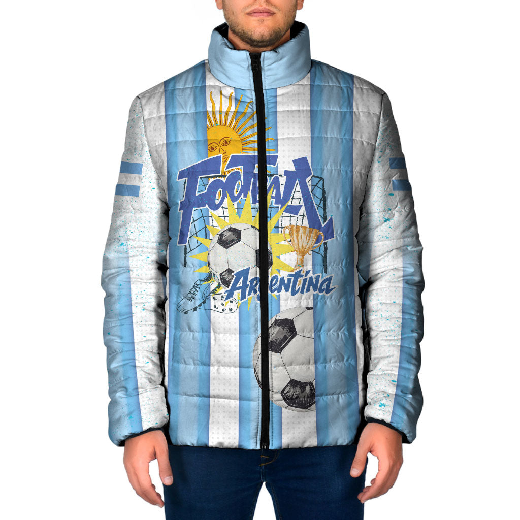 Personalized Argentina Football Fan Padded Jacket Sun Of May - Albiceleste Stripes Argentina Flag