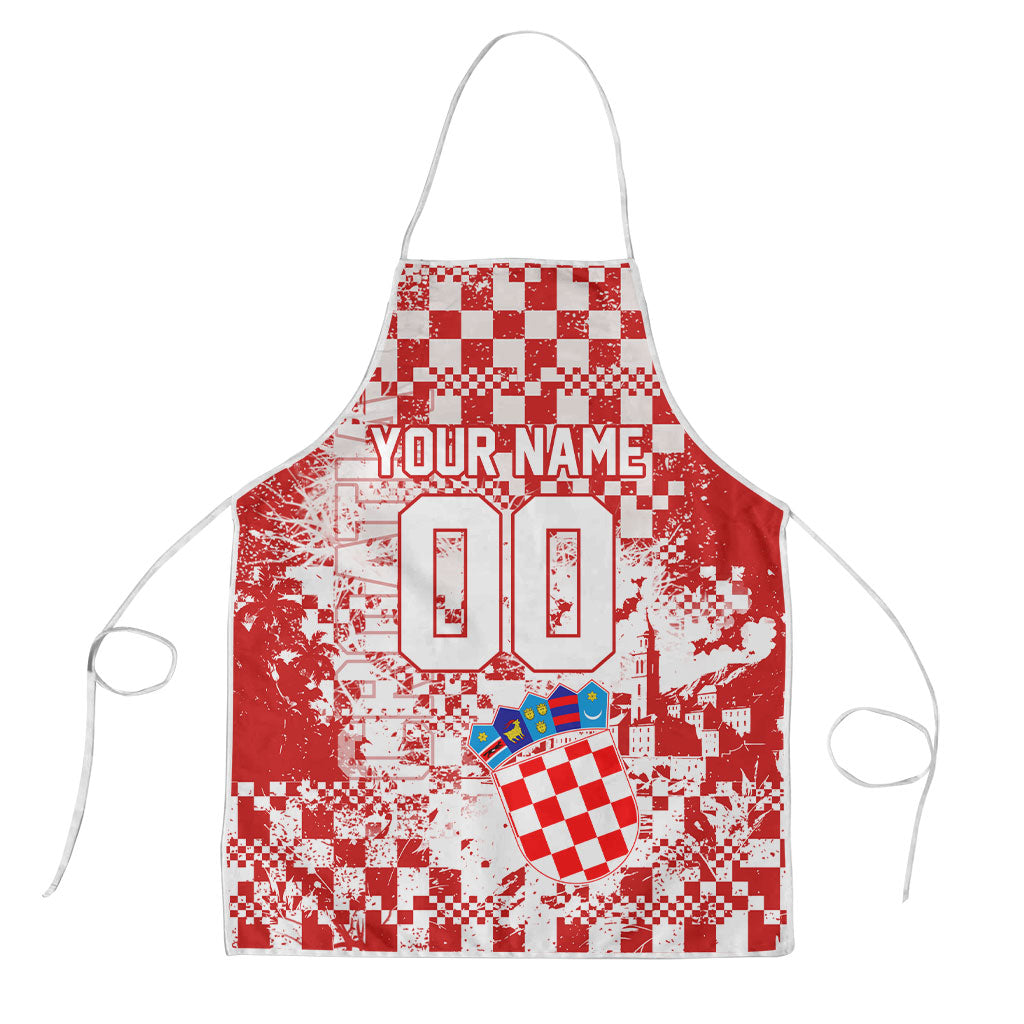 Personalized Croatia Football Wolf Mascot Apron Checkerboard Soccer Pride - Splatter Textures