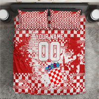 Personalized Croatia Football Wolf Mascot Bedding Set Checkerboard Soccer Pride - Splatter Textures